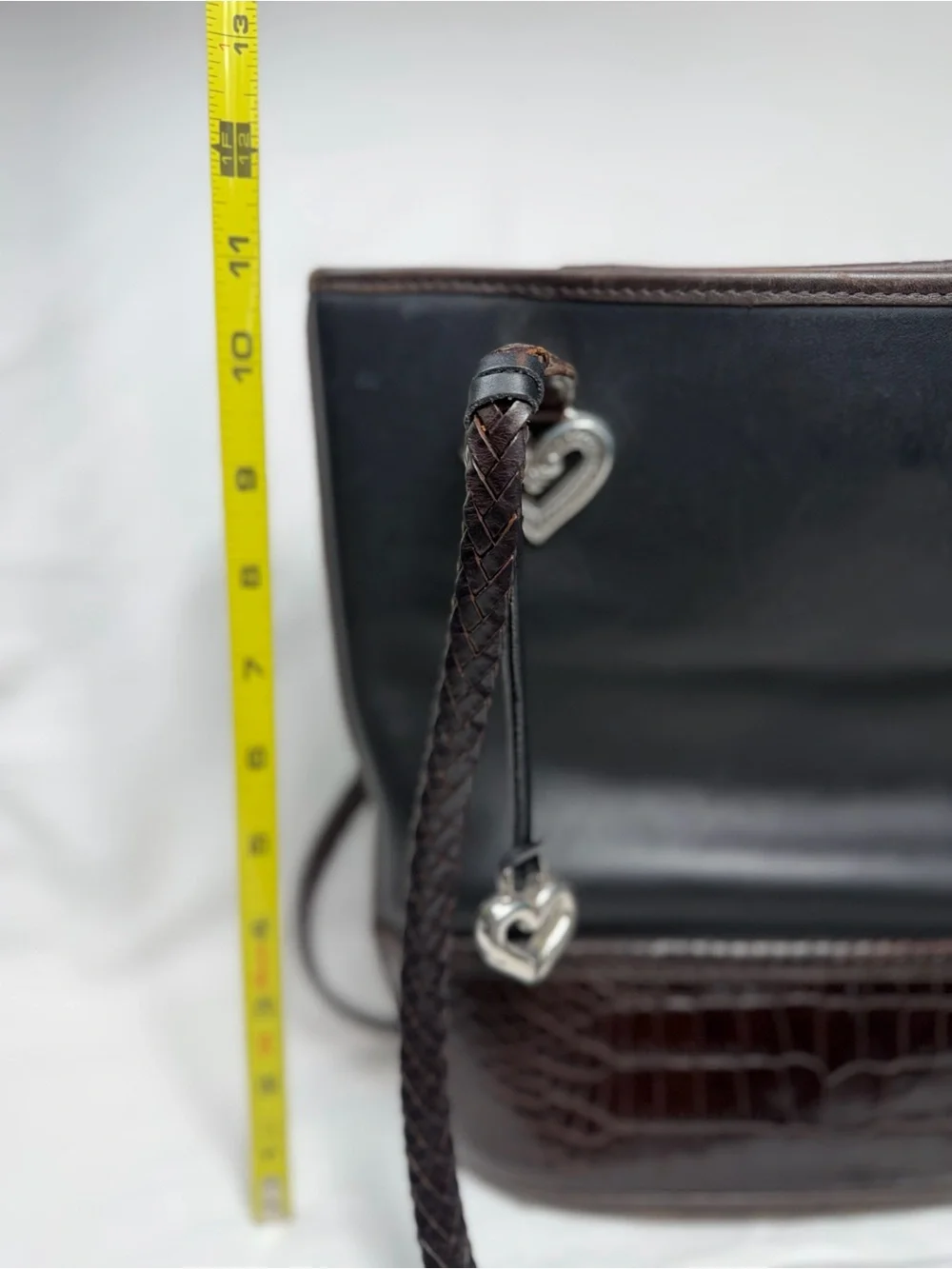 Brighton Black and Brown Leather Tote with Heart Hardware